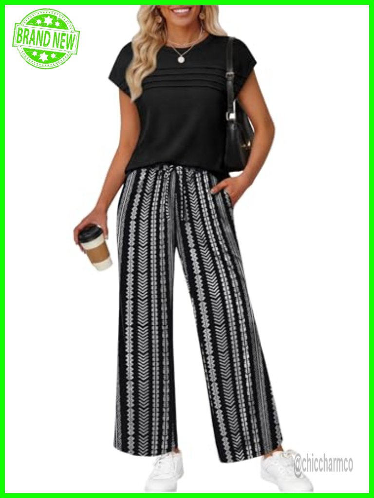 Two Piece Set Women Matching Sets Wide Leg Pants Travel Outfit